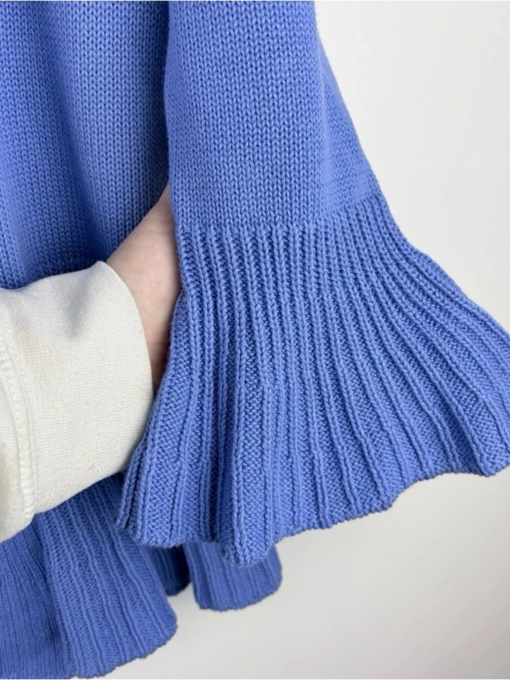 New Women’s Vintage Blue Open Cardigan Sweater Jacket Ruffle Bell Sleeves S P - Picture 3 of 8